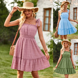 Wind Casual Women's Wear 2025 Summer New One-Word Shoulder Pull Flounce