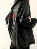 Star Patchwork Pu Leather Jacket-Outfit