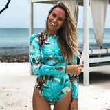 Floral One Piece Swimsuit Women Swimwear Monokini Long Sleeve Printed Female Bathing Suit Surfing Bodysuit Swim Wear