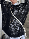 Cross Pattern Crochet Hollow Long Sleeve Knit Top-Outfit
