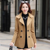New Autumn Winter Woolen Coat Women Slim Double Breasted Medium Long Wool Blend Warm Female