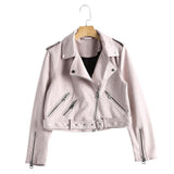 New Autumn Faux Suede Womens Motorcycle Jacket Faux Leather Jacket Women Biker Jacket Slim White PU