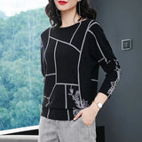 Fashion Women Geometry Print Sweater Long Sleeve Jumpers Knitwear Autumn winter Pullovers high quality Knitted