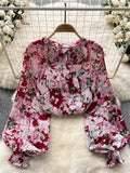 Korean Print Chiffon Shirt Bow Neck Long Sleeves Loose Leopard Top Casual Paisley Vintage Floral Blouse Spring
