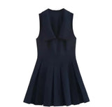 Folds Lead Short Dress 2025 Summer Temperament Sleeveless Vest Style A-Word Repair