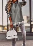 China Winter Hipster Women's Wear Niche Design Sense Plaid Splicing Sleeve Long Sleeve Round Collar Hoodie Female-Outfit