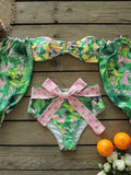 New Sexy High Waist Bikini Set Belt Bottom Swimwear Women Long Sleeve Bather Suit Beachwear Printed Biquini