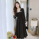 Zingj Summer New French Square Collar Solid Color Long Sleeve Sweet Temperament Show Thin Reduce Age In The Long Dress-Outfit