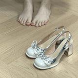 Temperament Sandals Women's Color Water Drill Bow Fairy Wind High Heels 2025 Summer Coarse Heel Mary Treasure