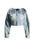 Personality Wind 2025 Autumn New Three-Dimensional Flower Denim Jacket Coat Half Body Short Skirt Suit