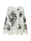 Swirl Print Ripped Design Sweater-Outfit