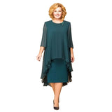 NEW Elegant Summer Women's Fashion Plus Size O-neck Chiffon Flowy High Dress Elegant Ruffles Solid Pleated Dress Plus