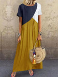 Women's Loose Vintage Patchwork Midi Long Dress 2021 Fashion Casual O Neck Short Sleeve Lady Beach Maxi Dresses Plus