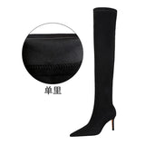 Zingj Winter Fashion Simple Thin Heel High Heel Pointed Slender Slender Slender Suede Over The Knee