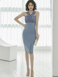 New Sleeveless Elegant Party Dress For Women Female Fashion Sexy Midi Office Ladies Chic