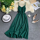 Sexy Spaghetti Strap Long Dress Women Elegant Backless Dresses Vintage Beach Party Maxi Dress Robe