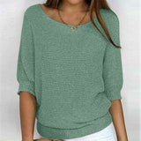 New Solid Color Round Knit Shirt Women Commuting Elegant Seven-Sleeve Top Air-Conditioning