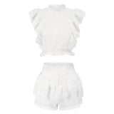 White Ruffles Crop Top And Shorts Set- Outfit
