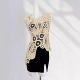 Zingj Lace Blck Heavy Embroidery Irregular Design Sense European Knit Hollow Sleeveless Jacket In The