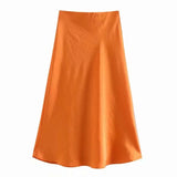 white satin midi skirts high waist pink a-line skirts summer womens falas