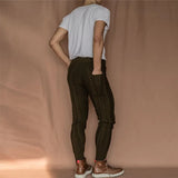 Lace-up Zipper Little feet Pants For Men Drawstring Mid Waist Pants 2021 Autumn Casual Men Slim Knitted Cropped