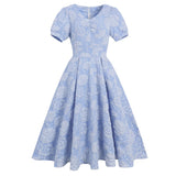 Women's Casual Tunic Midi Dress Fashion Sexy V-Neck Short Sleeve Bandage Beach Bohemian Retro 50s Swing Dresses Woman