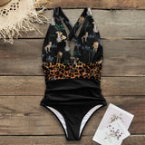 In The Forest One-piece Swimsuit Women Deep V neck Back Cutout Ruffle Monokini 2021 Summer Bathing Suit Swimwear