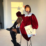 Zingj New Autumn And Winter Design Sense French Doll Collar Fashion Casual Velvet Little Black Dress Dress Shaggy Skirt Woman-Outfit