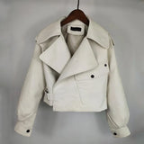 New Autumn Women Faux Leather Jacket Pu Motorcycle Biker Red Coat Turndown Collar Loose Streetwear Black Punk