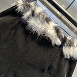 Low Waist Lace-up Fur Trim Shorts- Outfit