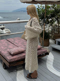 Hook Flower Hollowed Out Midi Dress Women V Neck Long Flare Sleeves Loose Robes 2024 New Fashion Female Vacation