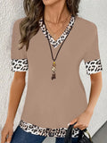 Elegant Color Print V-Neck Short-Sleeved Top Summer Women's