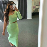 Women Long Sleeve Off Shoulder Crop Tops Long Pencil Skirt Skinny Slim Autumn Fall Two Piece Sets Clothes Suit