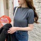 Summer Knitted Thin Sweater Pullovers Korean Half Sleeve Turtleneck Sweater for Women Slim Jumper Tops Office