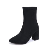 Large-Size High-Heeling Short-Sleesize Boots Women's Elastic Cloth Velvet With Coarse And Pointed Bare