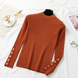 autumn winter women thick sweater pullovers long sleeve button o-neck chic Sweater Female Slim knit top soft jumper