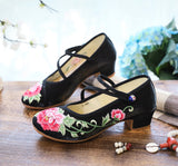 Zingj Heel Shoes Thick Heel Women's Shoes With Embroidered Cloth Shoes Cloisonne Blue Button Embroidered Peony Dance