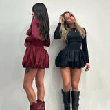 Long Sleeve Puff Baloon Fit Mini Dress- Outfit