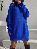 2021 Knitted Green O Neck Pullover Long Sleeve Y2K Oversized Sweater Dresses Women Party Sexy Club Sweater Top