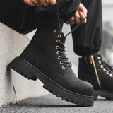 Zingj Men's Thick Platform Increased British Wind Winter Velvet High Top Motorcycle Cargo Ankle Boots