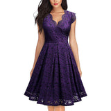 Women Party Dress Vintage V Neck Sleeveless Dress Lace Elegant Ladies Dresses with High Quality Lace (Size S on