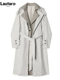 Spring Autumn Long Loose Casual Trench Coat for Women Sashes Fake 2 Piece Luxury Designer Clothes Korean Fashion