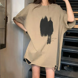 2022 Women's Hole Printed Short Sleeve Harajuku Streetwear Oversized Tee T Shirt Casual Loose All-match Basic Top