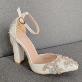 Cm Thick Heel Tip Single Shoe Large-Size Coarse Sandals Water Drill Wedding Shoes Women White Wedding