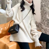 Zingj Dong New Fashionable High Collar Knit Sweater Add Thick And Loose Outside Wear Long Languid Lazy Wind Foreign Style-Outfit