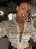 Sleeze-Colored Striped Knitted Zip-Up Collar Fashion Style Every Day Casual Coat