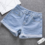 New Summer Women High Waist Wide Leg Classic Solid Color Black Denim Shorts Casual Female White Blue Loose Jeans