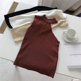 Sweater Off Shoulder Pullovers Sweater for Women Sleeveless Turtleneck Female Jumper Black White Beige Sexy