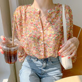 Women Floral Printed Leisure Loose Elegant Chiffon Tops Blouses Trendy All-match Temperament Korean Style Popular