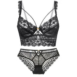 Top Classic Bandage Bra Set Lingerie Push Up Brassiere Lace Underwear Set Sexy Transparent Panties For Women